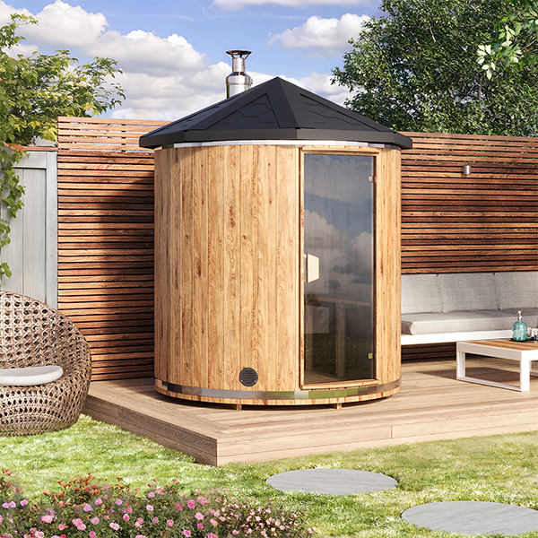 Sauna Tonneau Extérieur Ellipso S Pour 2 Personnes - Dimensions 136x119x203 Cm - Toiture Bardeaux, Porte Vitrée - Livré En Kit En Bois Thermo-Traité - 3