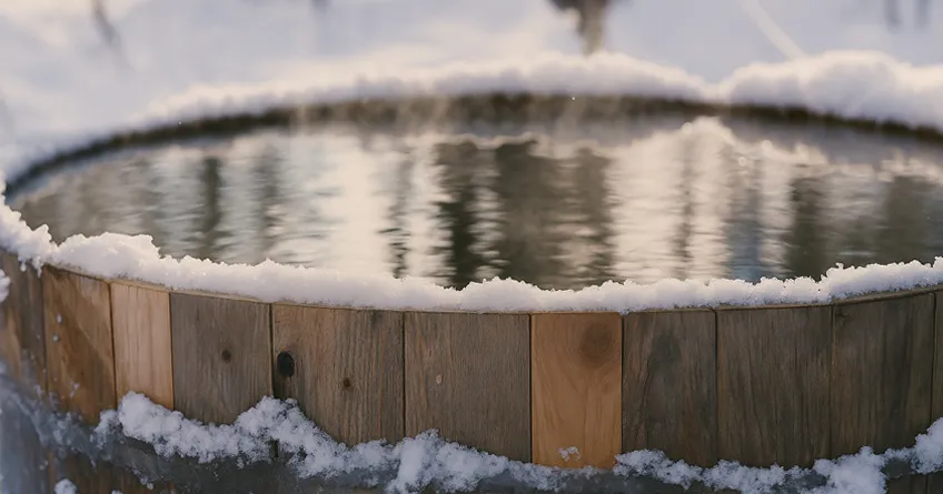 image comment utiliser un bain nordique chauffe au bois en toute securite en hiver