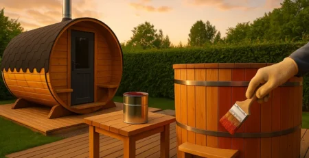 image peinture exterieure des saunas de jardin et des bains chauds en bois