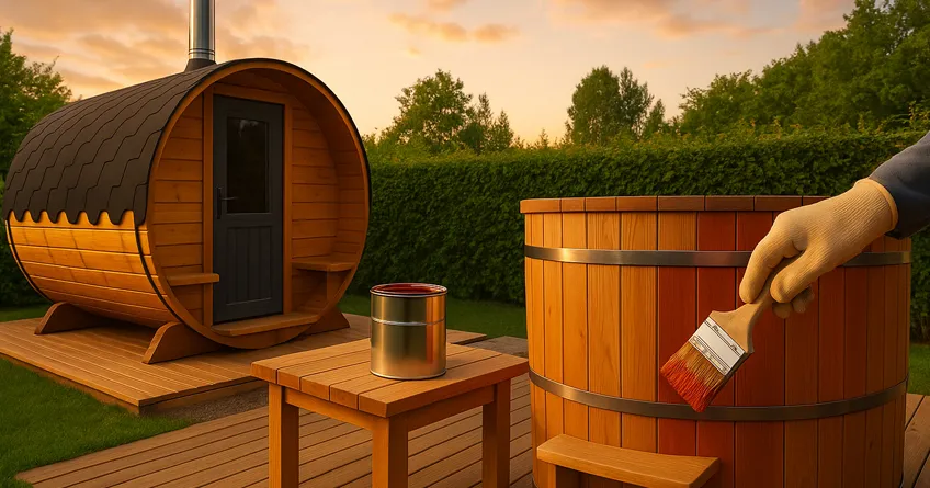 image peinture exterieure des saunas de jardin et des bains chauds en bois
