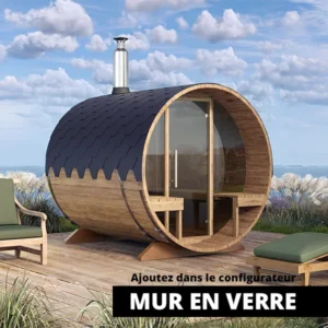 image 2.4m sauna tonneau pour 4 pers. avec des sieges a lexterieur s2v verre