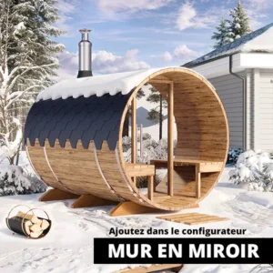 image 2.8m sauna tonneau avec terrasse pour 4 pers s28v miroir