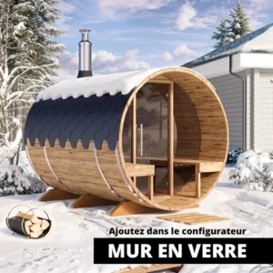 image 2.8m sauna tonneau avec terrasse pour 4 pers s28v verre