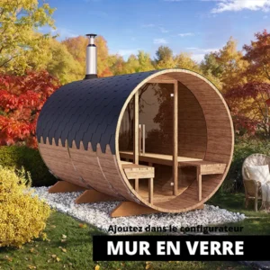 image 3.6m sauna tonneau pour 6 personnes avec terrasse s3v verre