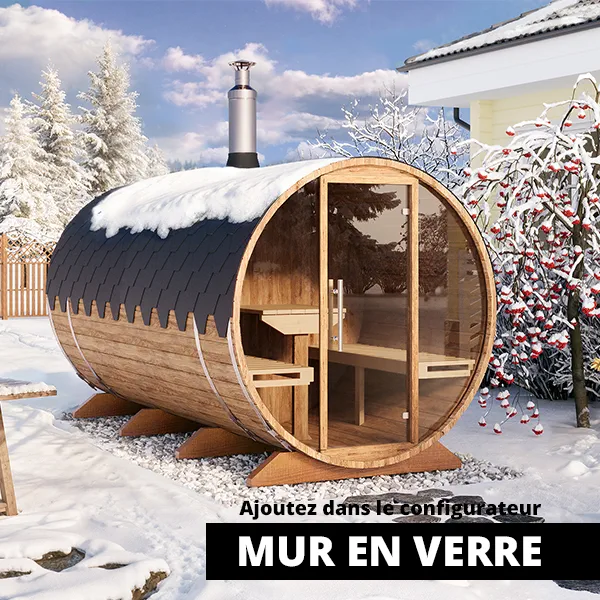 image 4m sauna tonneau avec deux pieces pour 4-6 pers. s4d verre