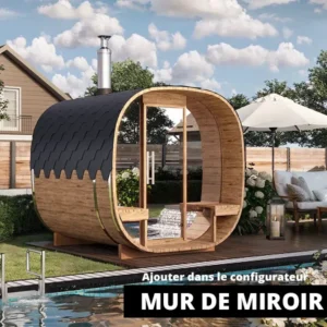 image 2.4m Sauna tonneau cube avec des sieges a l’exterieur pour 4 pers. miroir