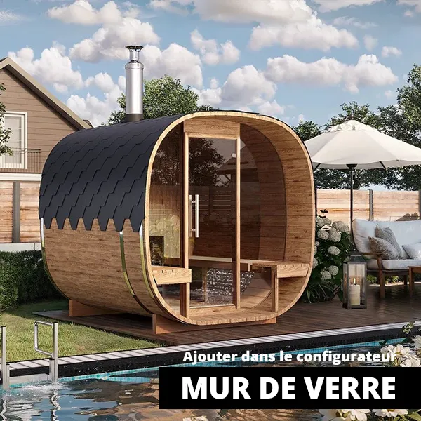 image 2.4m Sauna tonneau cube avec des sieges a l’exterieur pour 4 pers. verre