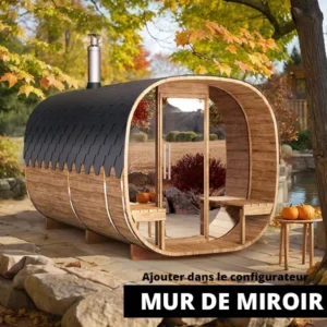 image 4m Sauna tonneau cube avec vestiaire et terrasse pour 4 pers. miroir