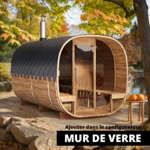 image 4m Sauna tonneau cube avec vestiaire et terrasse pour 4 pers. verre