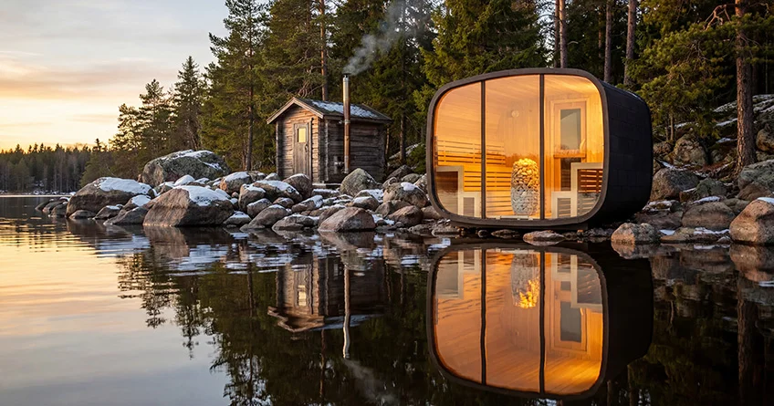 image sauna tonneau vs. sauna exterieur pourquoi l'ingenierie courbee surpasse les carres traditionnels