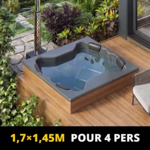 Bains nordiques pour terrasse en fibre de verre “Quattro S” 1,7×1,45m pour 4 pers.